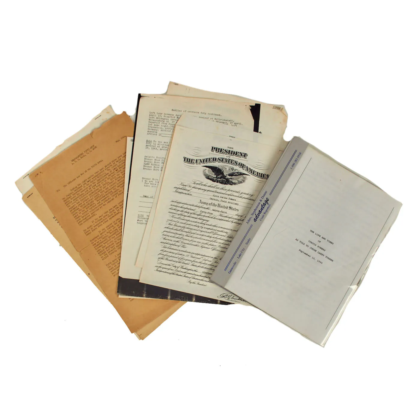 Original U.S. WWII Extensive 601st Field Artillery Grouping For Captain Alvin Curtis Powers Featuring Interview/Biography and Captured German Silverware