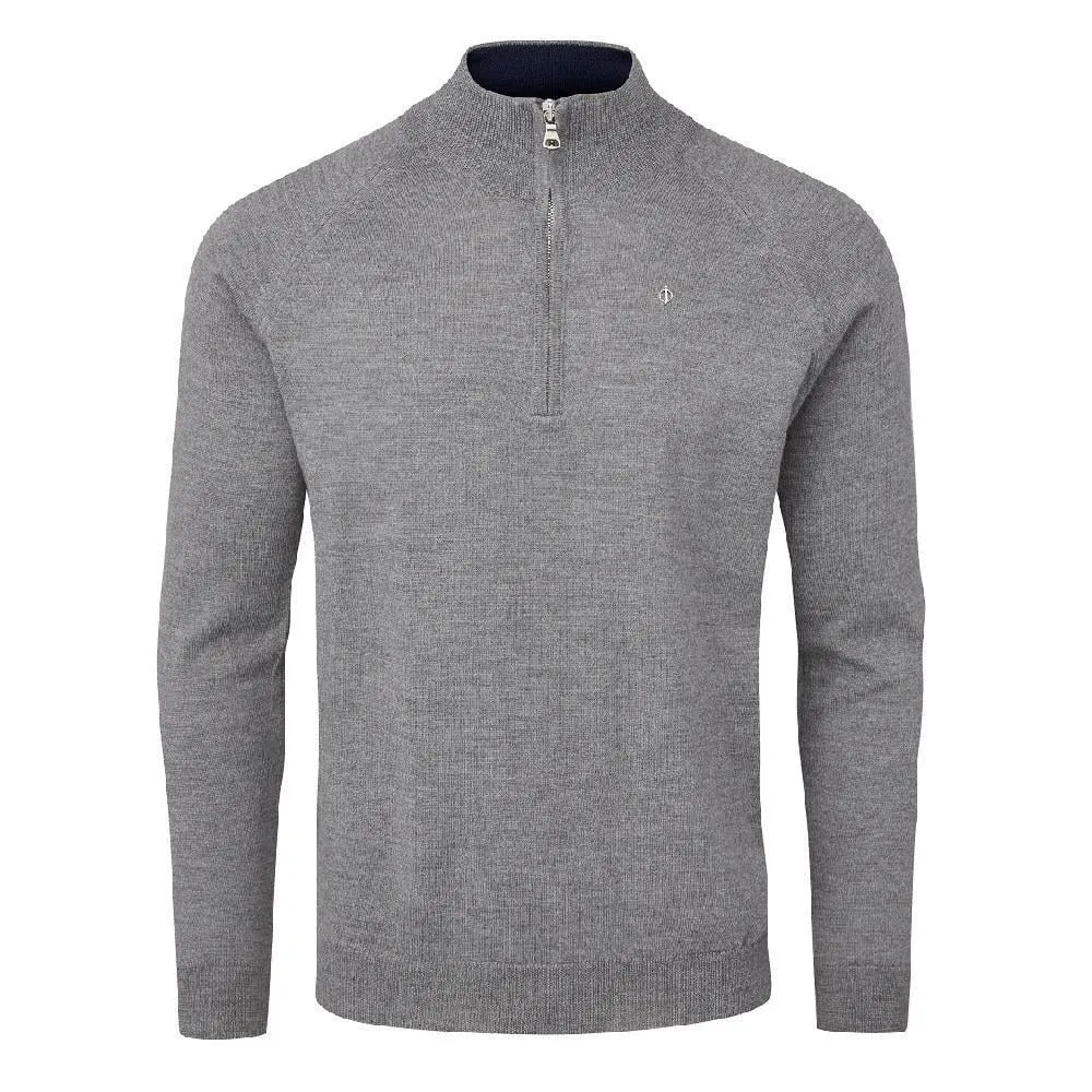 Oscar Jacobson Warwick Pin Zip Neck Merino Sweater - Dark Grey