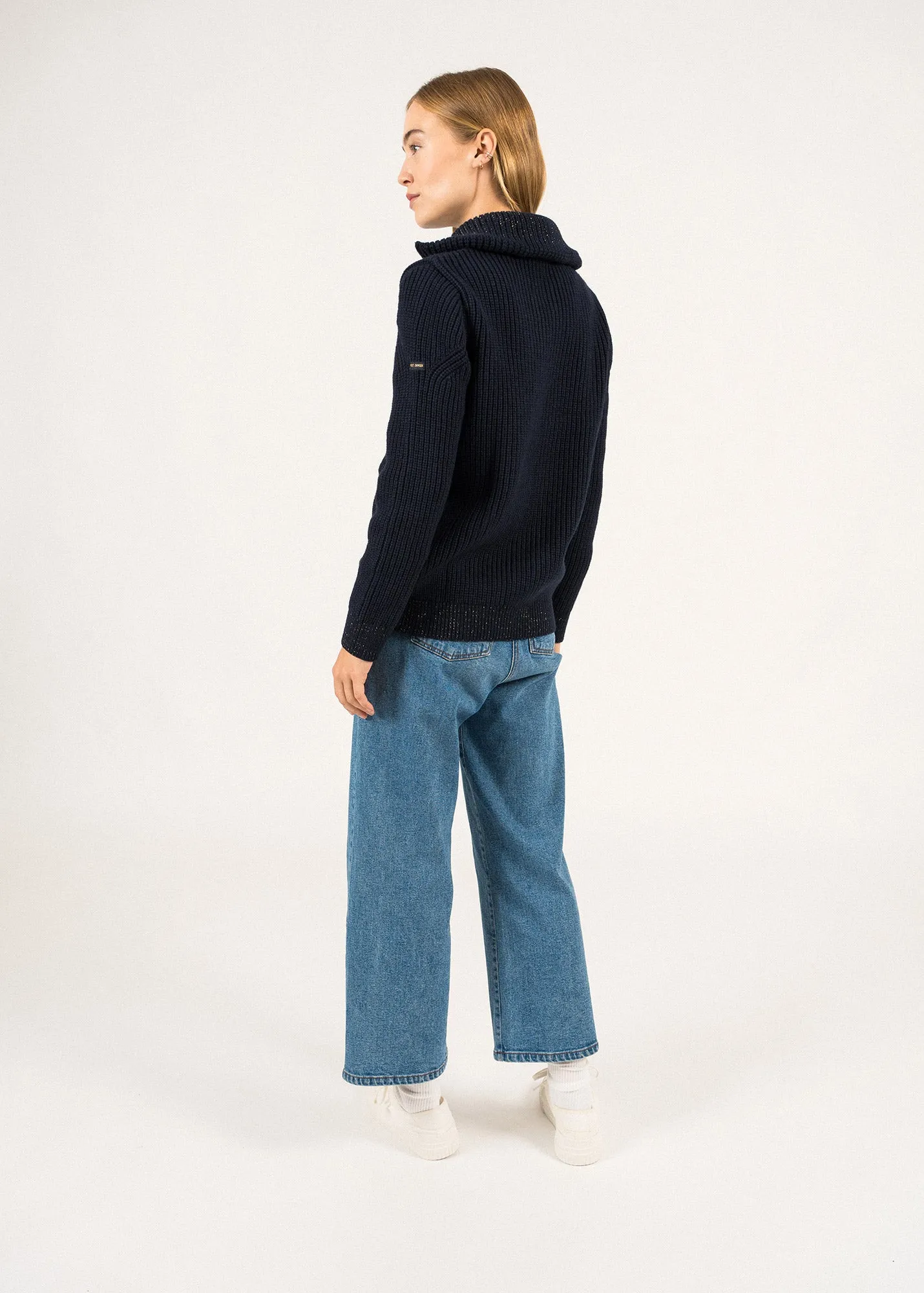 Ottawa high neck jacket - in wool, lurex details (NAVY/CHAMPAGNE)