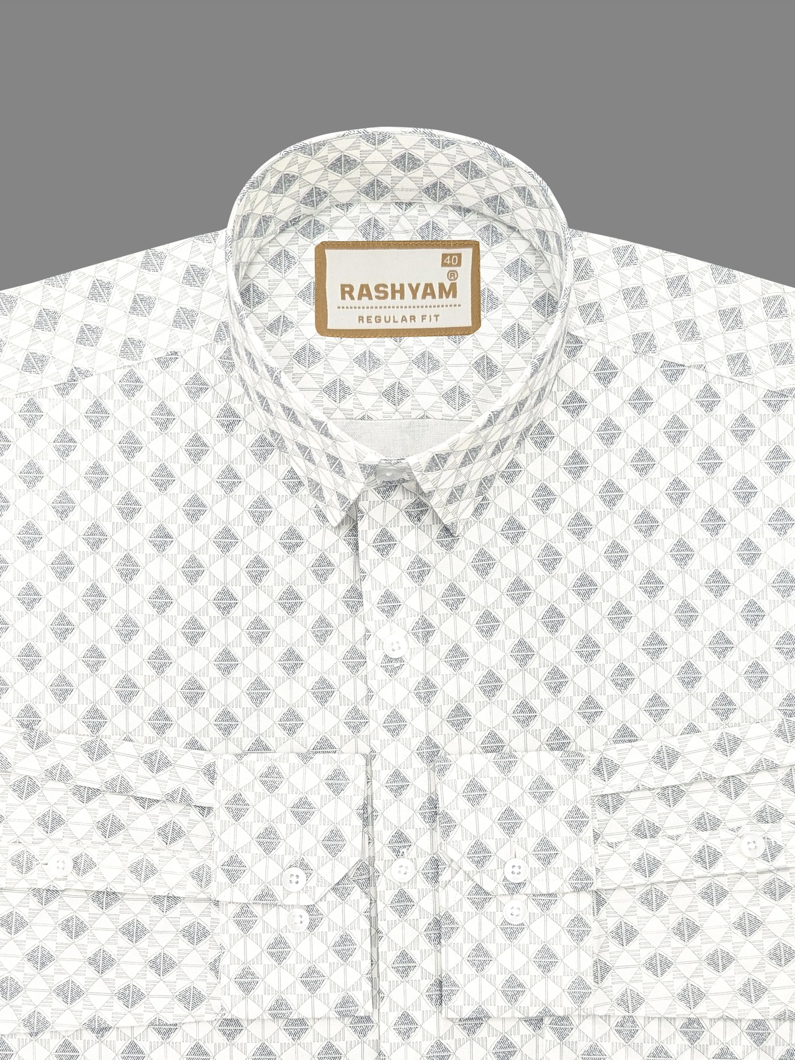 Pacentro Abstract Print On MintCream Formal Giza Cotton Shirt
