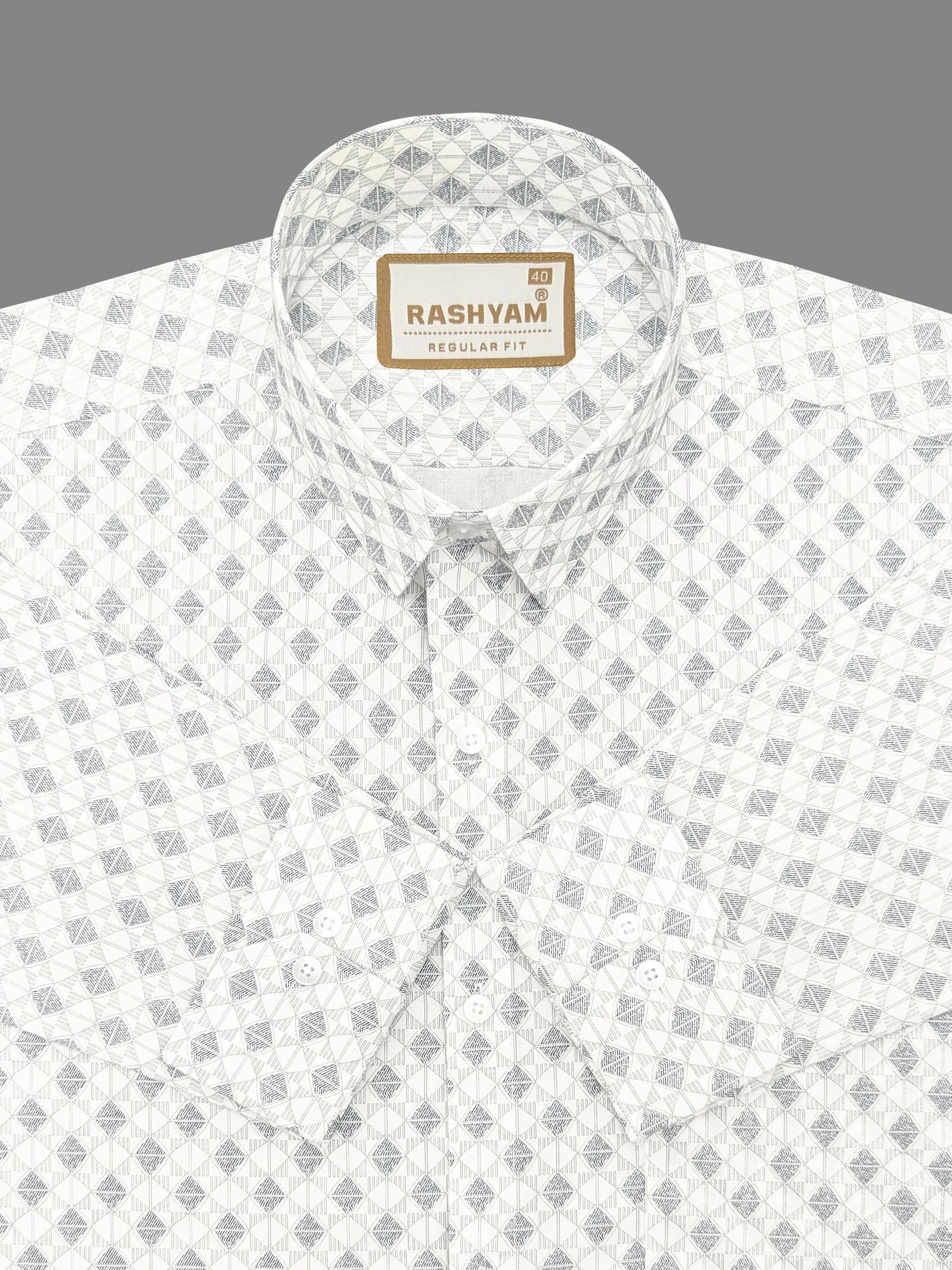 Pacentro Abstract Print On MintCream Formal Giza Cotton Shirt