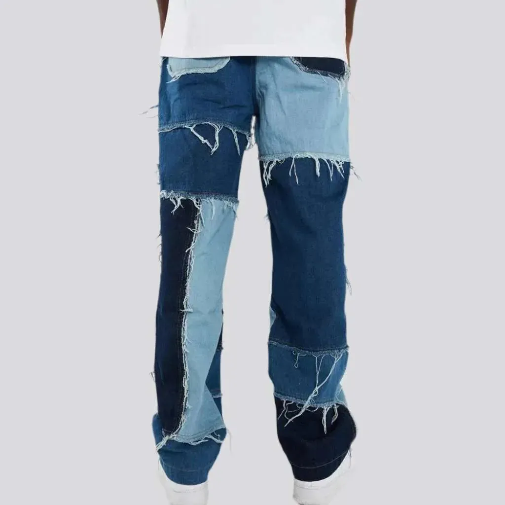Patchwork men's loose jeans