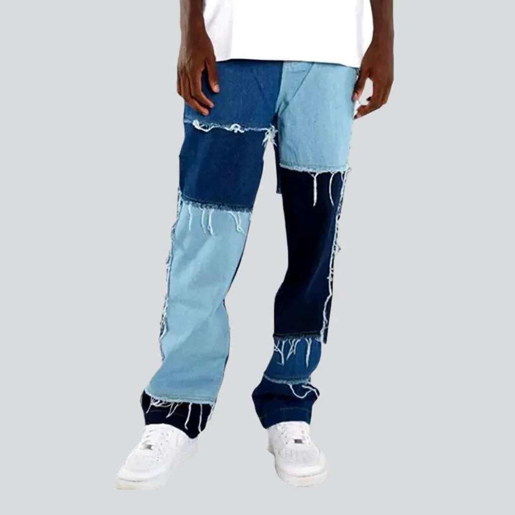 Patchwork men's loose jeans
