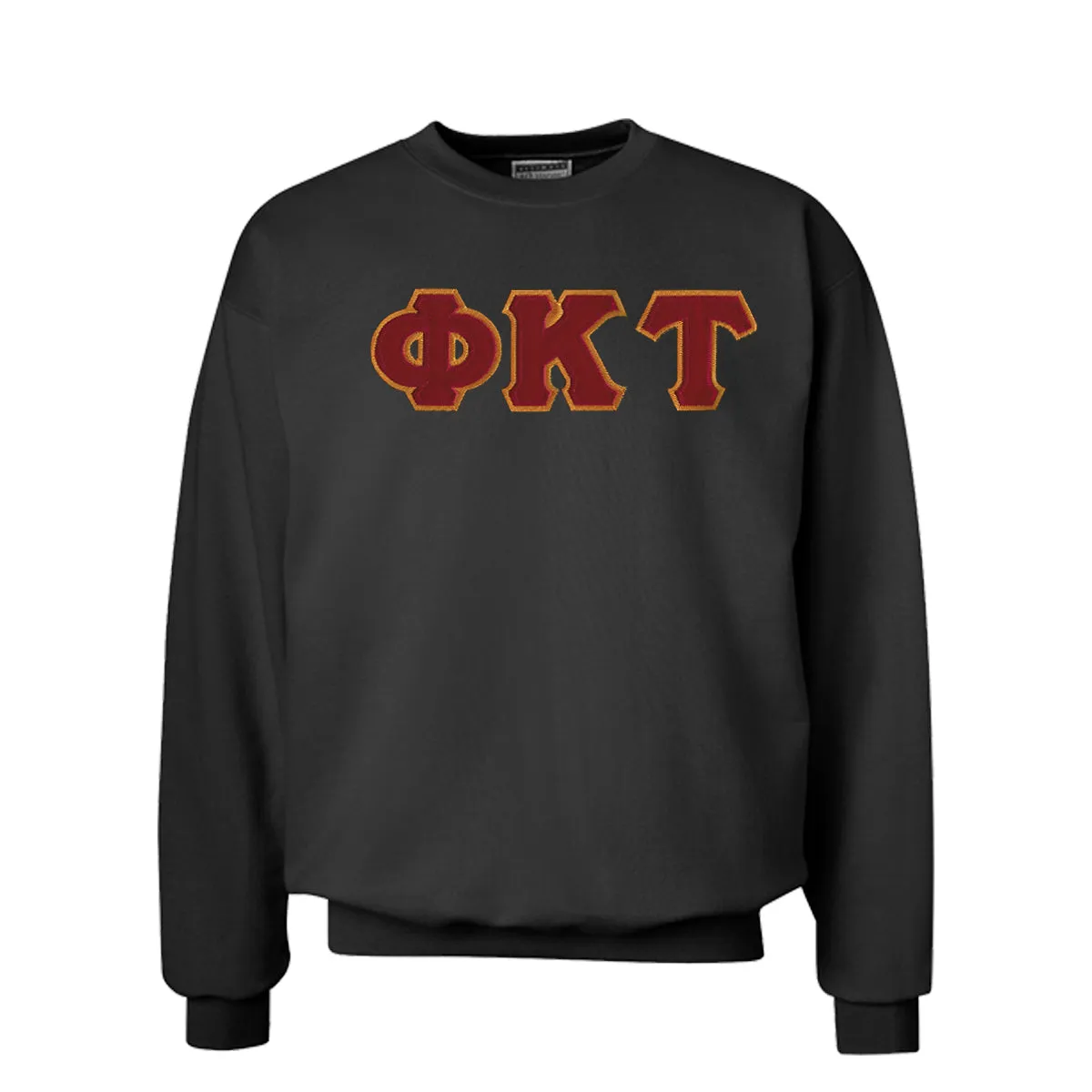 Phi Tau Black Crew Neck Sweatshirt with Sewn On Letters