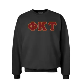 Phi Tau Black Crew Neck Sweatshirt with Sewn On Letters