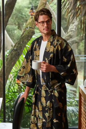 Pines & Cranes Mens Kimono Long Cotton
