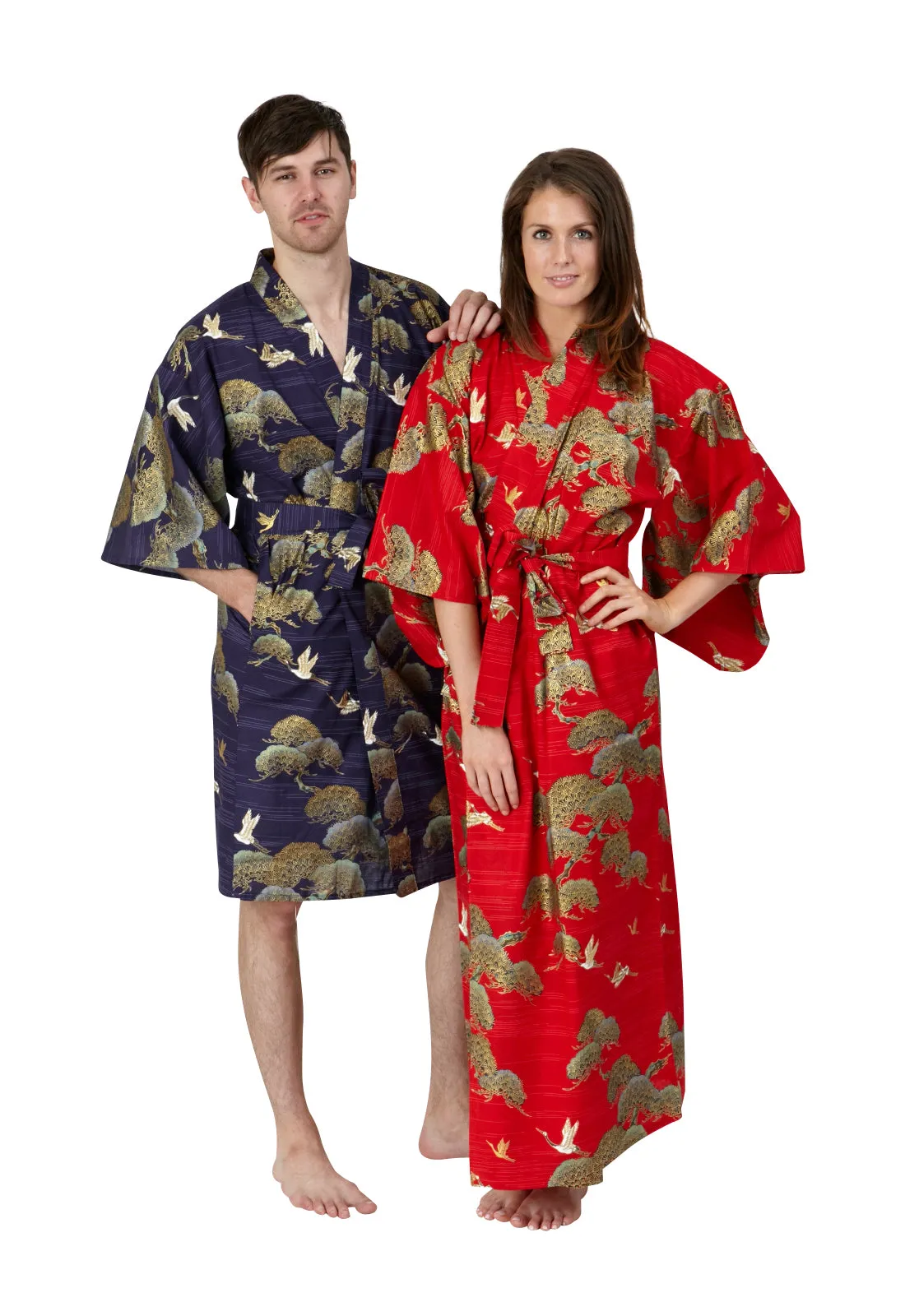 Pines & Cranes Mens Short Cotton Kimono