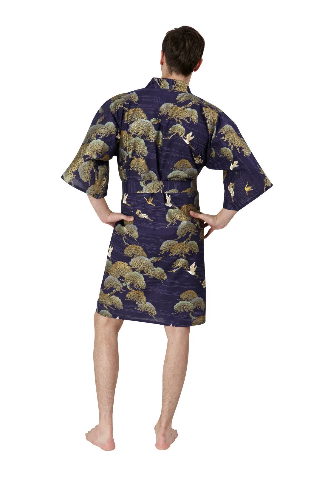 Pines & Cranes Mens Short Cotton Kimono