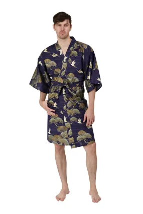 Pines & Cranes Mens Short Cotton Kimono