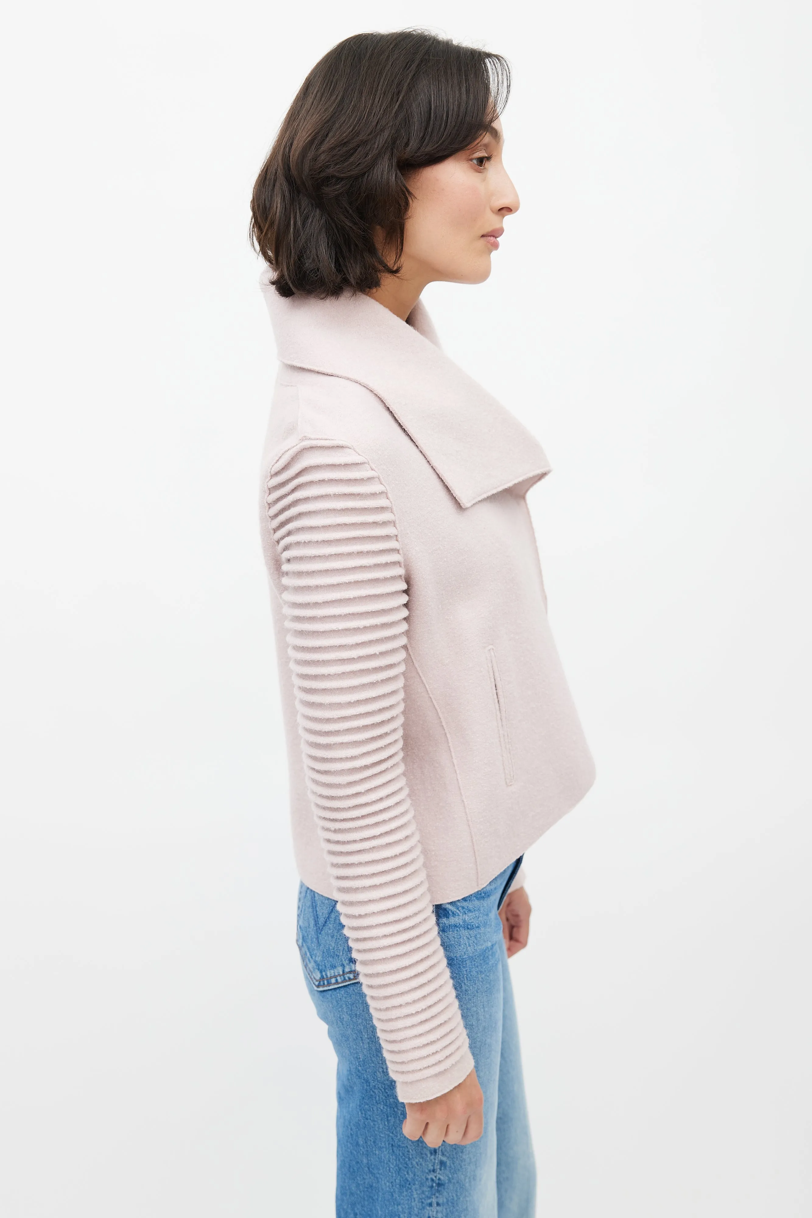Pink Ribbed Double Breasted Jacket