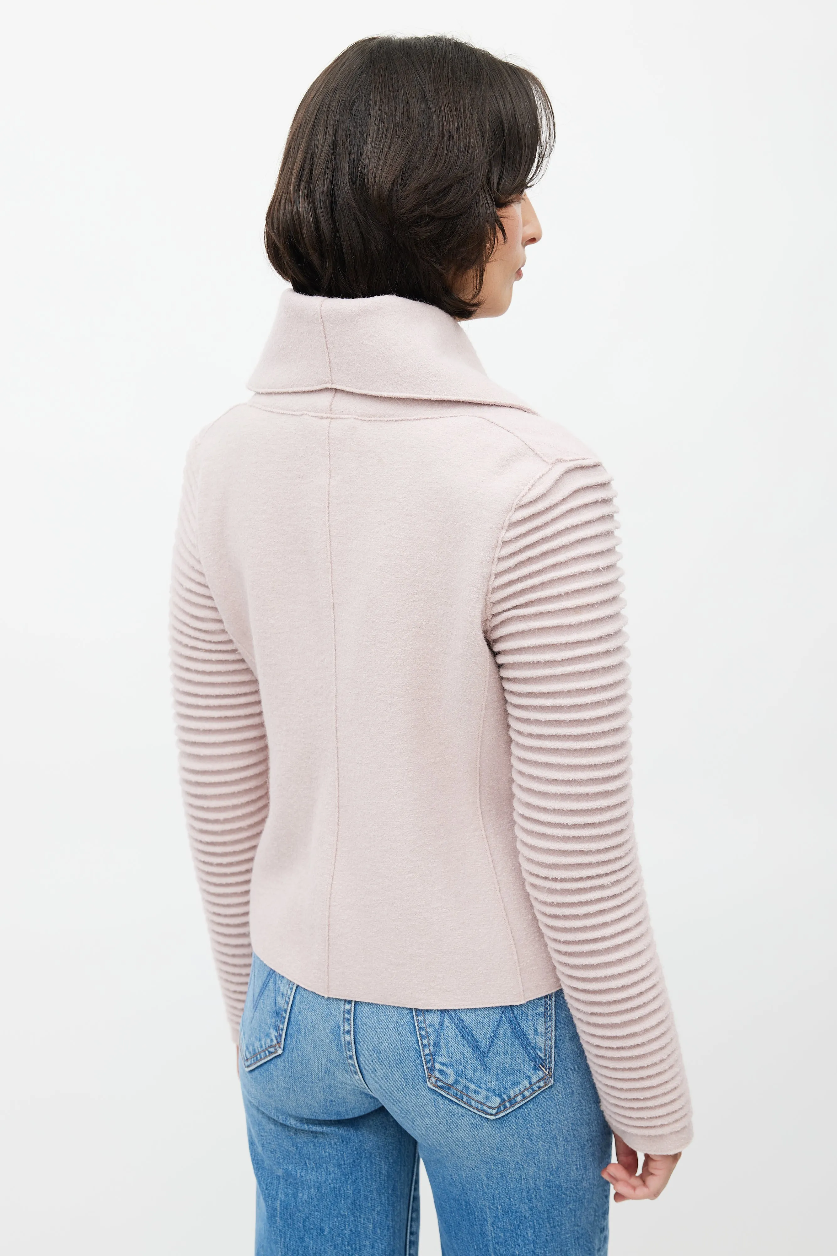 Pink Ribbed Double Breasted Jacket