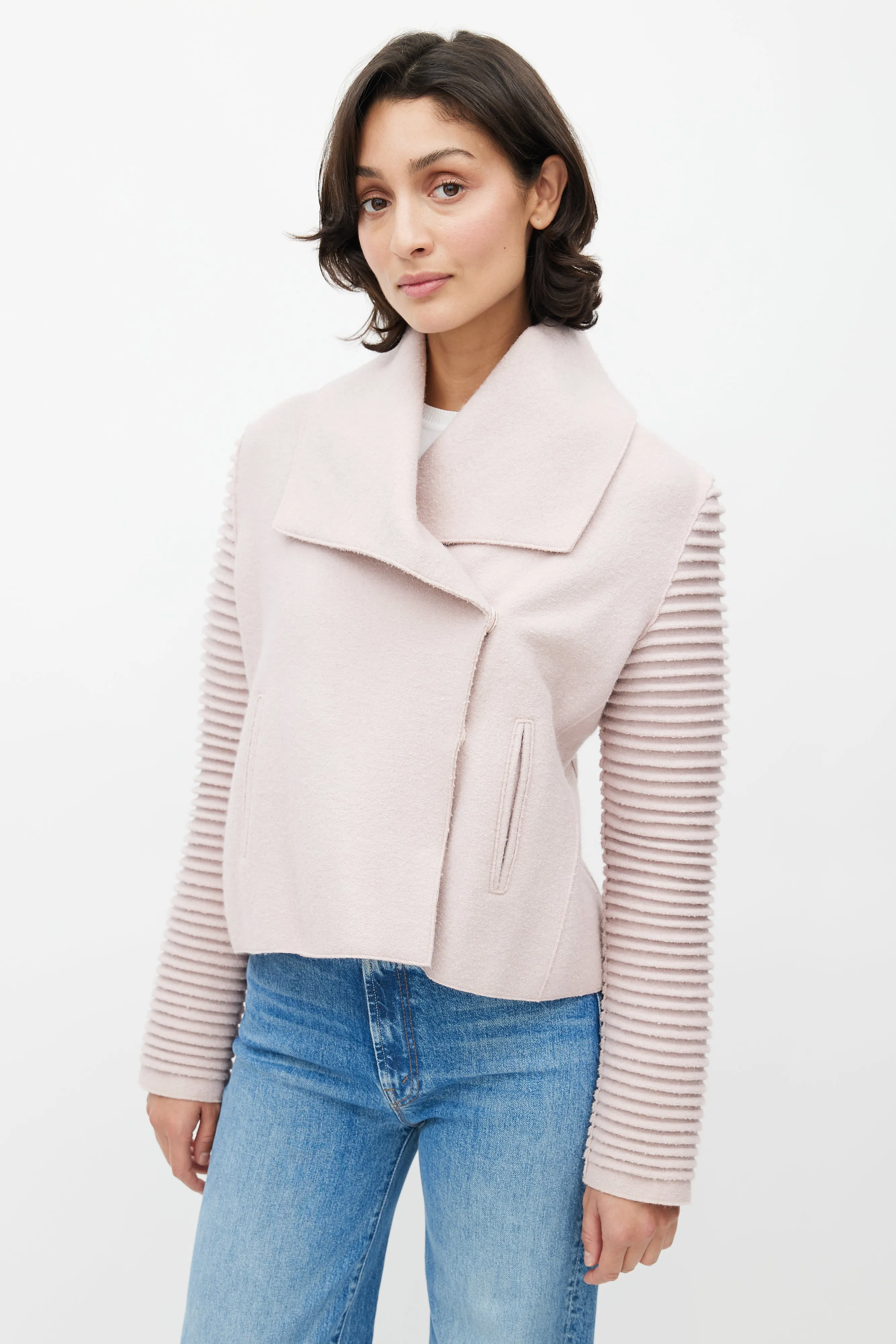 Pink Ribbed Double Breasted Jacket
