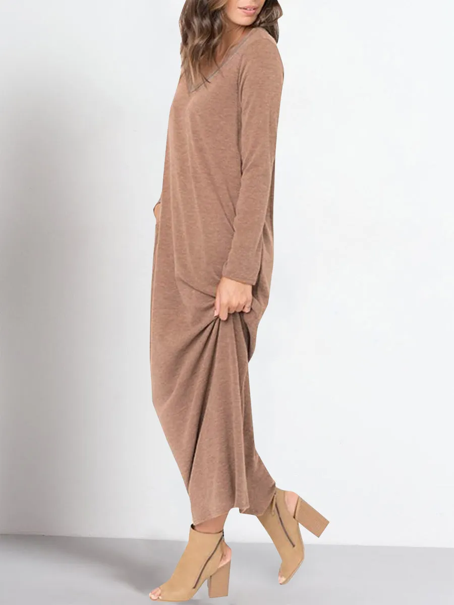 Plain Loose Retro Vintage Maxi Dresses