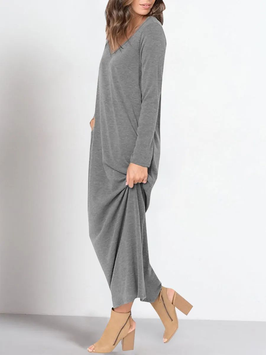 Plain Loose Retro Vintage Maxi Dresses