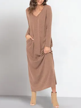 Plain Loose Retro Vintage Maxi Dresses