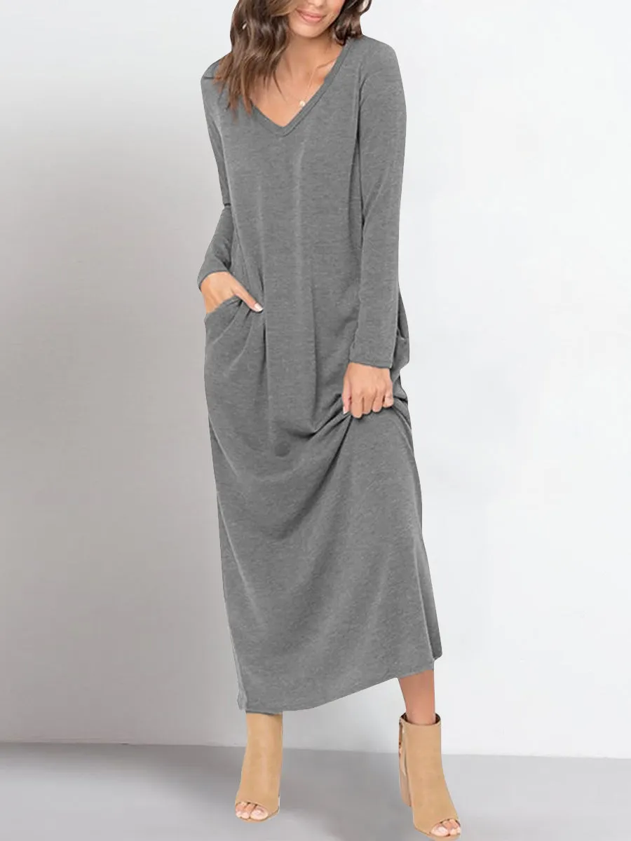Plain Loose Retro Vintage Maxi Dresses