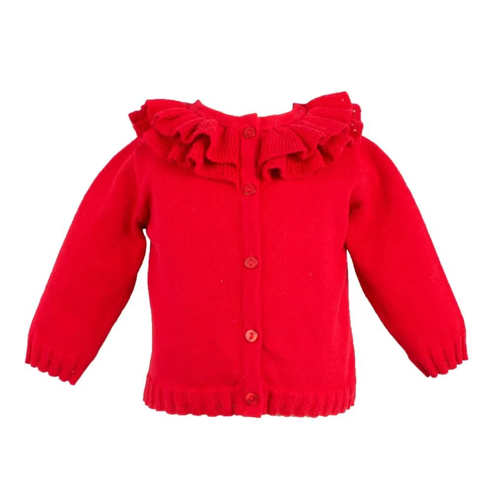 Pointelle Ruffle Collar Cardigan