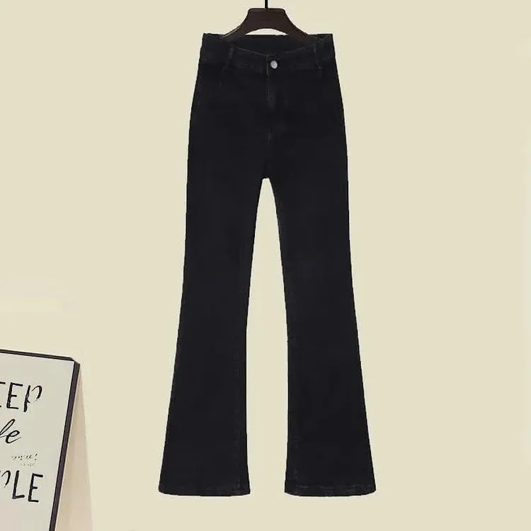 Preppy Bow Knit Sweater Denim Pants Two Piece Set