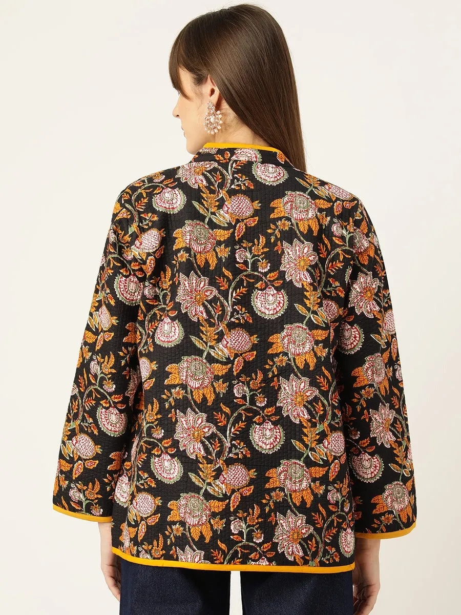 Quilted Block Print Jacket | Yellow & Black