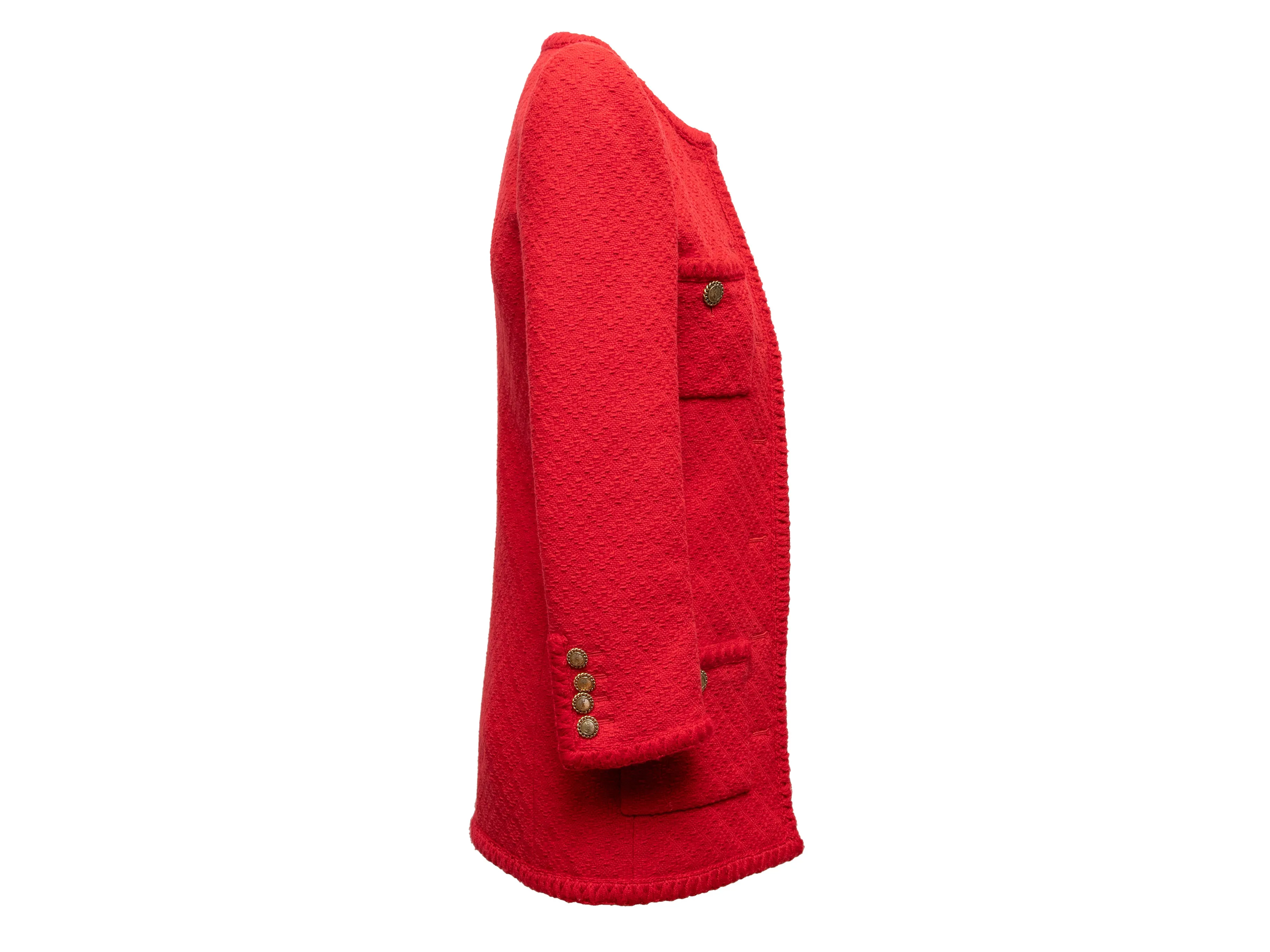 Red & Black Saint Laurent Longline Wool Tweed Jacket Size US S