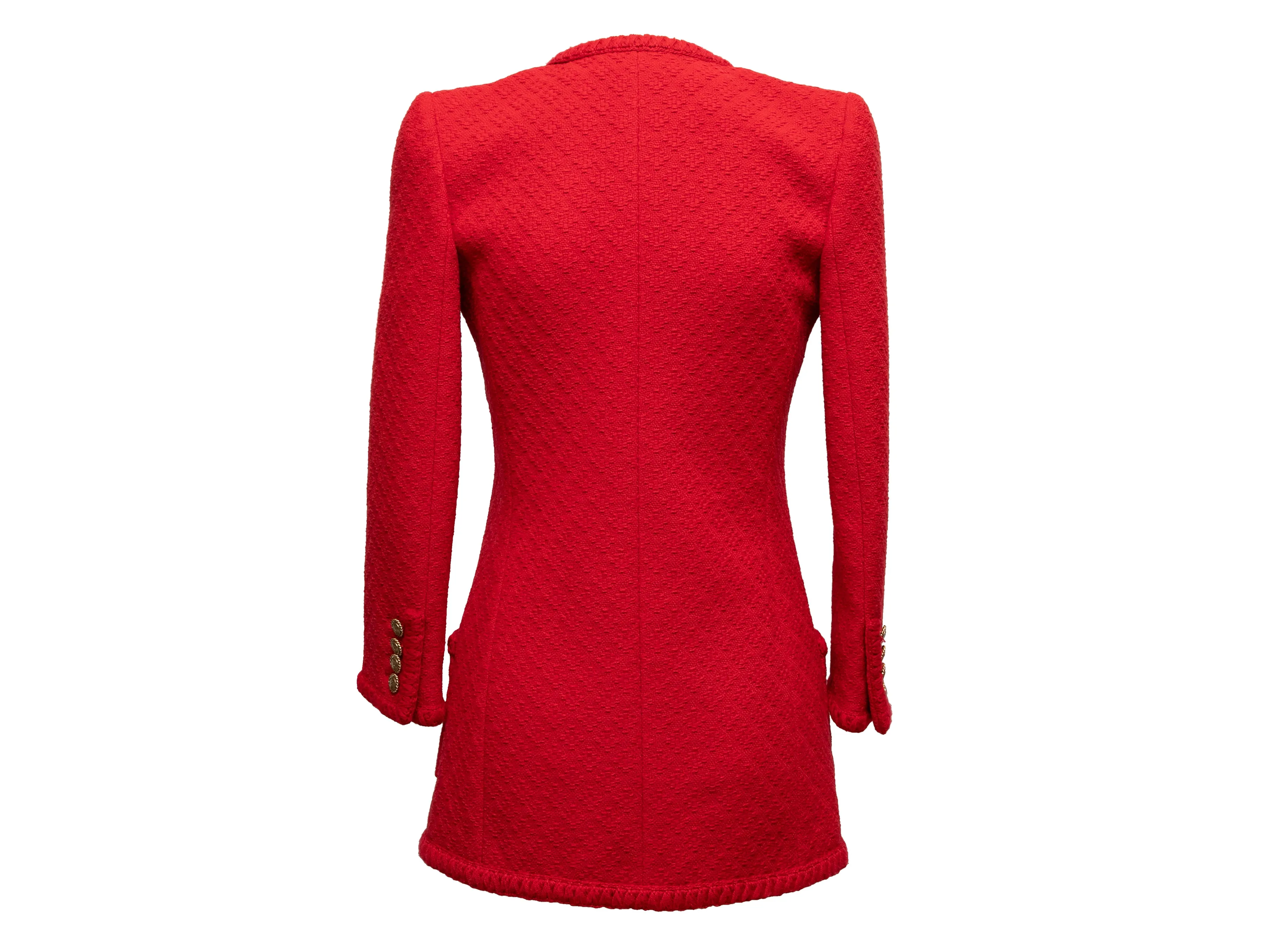 Red & Black Saint Laurent Longline Wool Tweed Jacket Size US S
