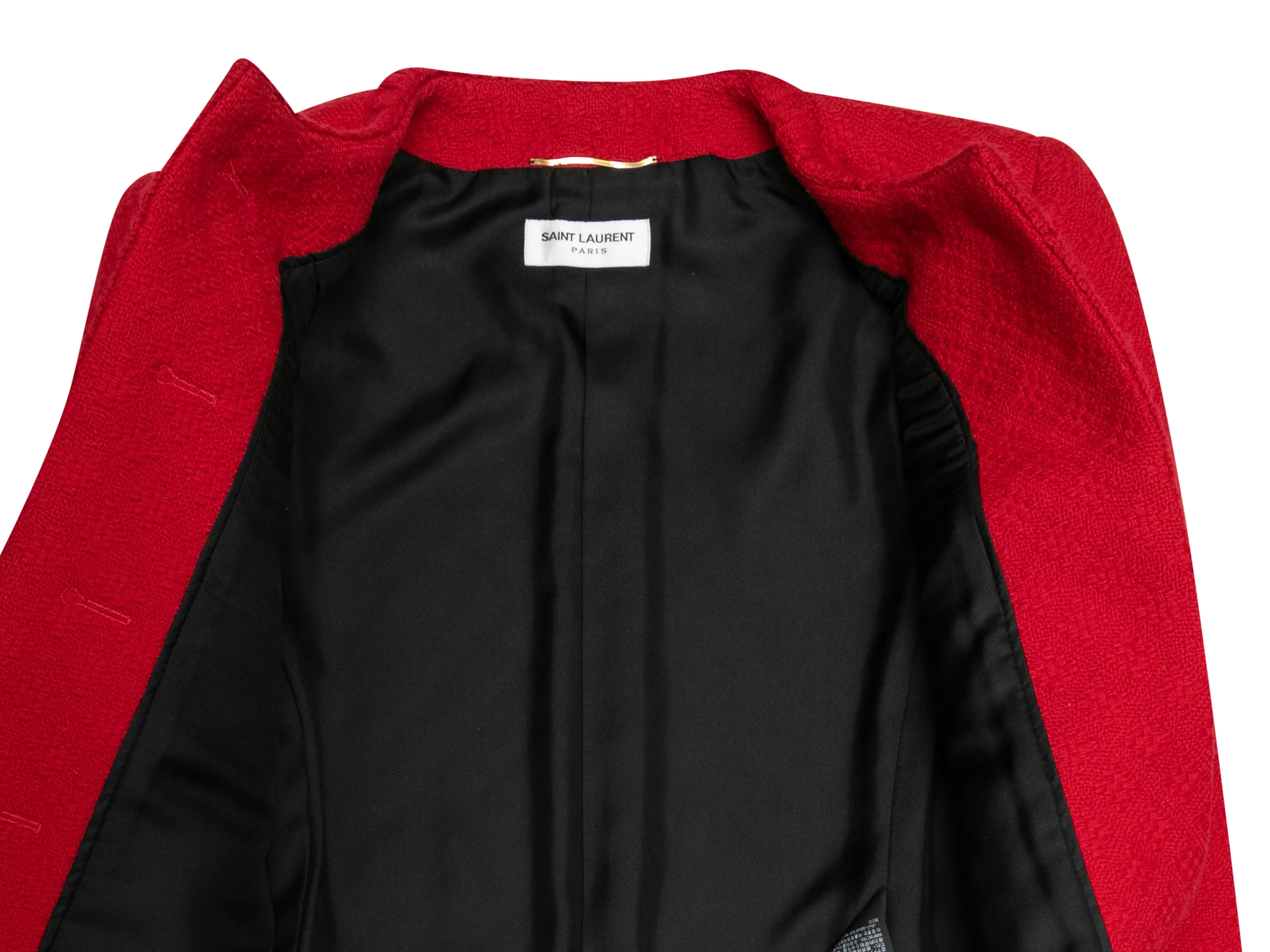 Red & Black Saint Laurent Longline Wool Tweed Jacket Size US S