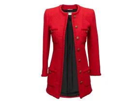 Red & Black Saint Laurent Longline Wool Tweed Jacket Size US S