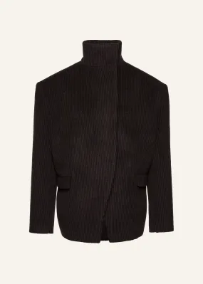 Ribbed high-collar wool jacket in brown