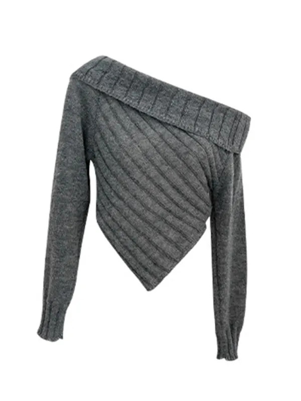Ribbed Knit Off Shoulder Crop Sweater