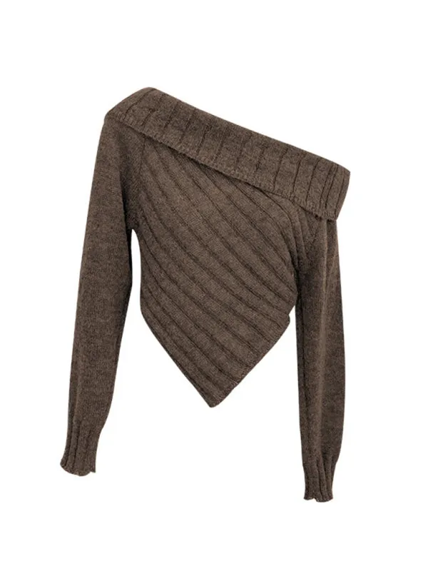 Ribbed Knit Off Shoulder Crop Sweater