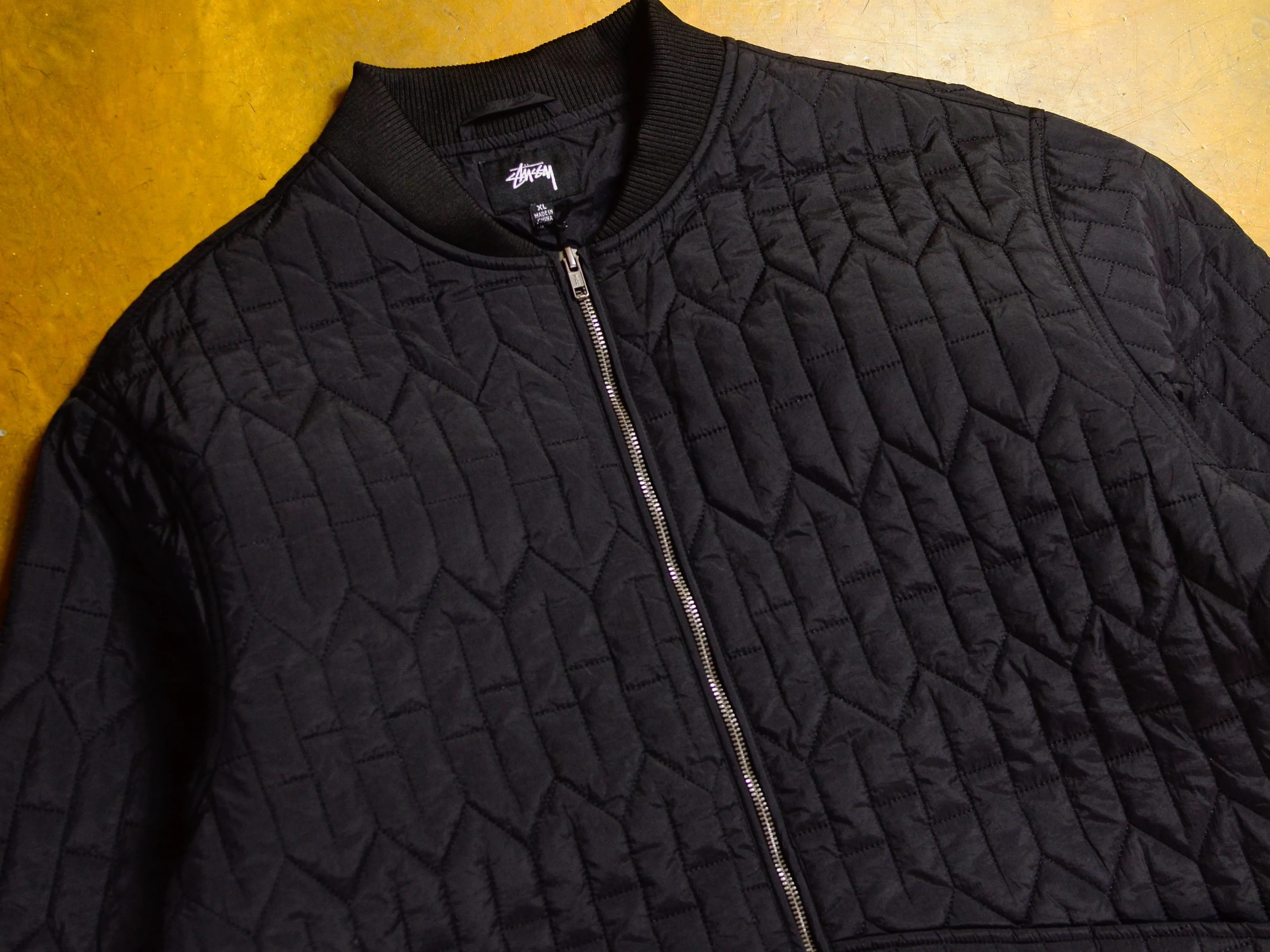 S Quilted Nylon Zip Jacket - Black