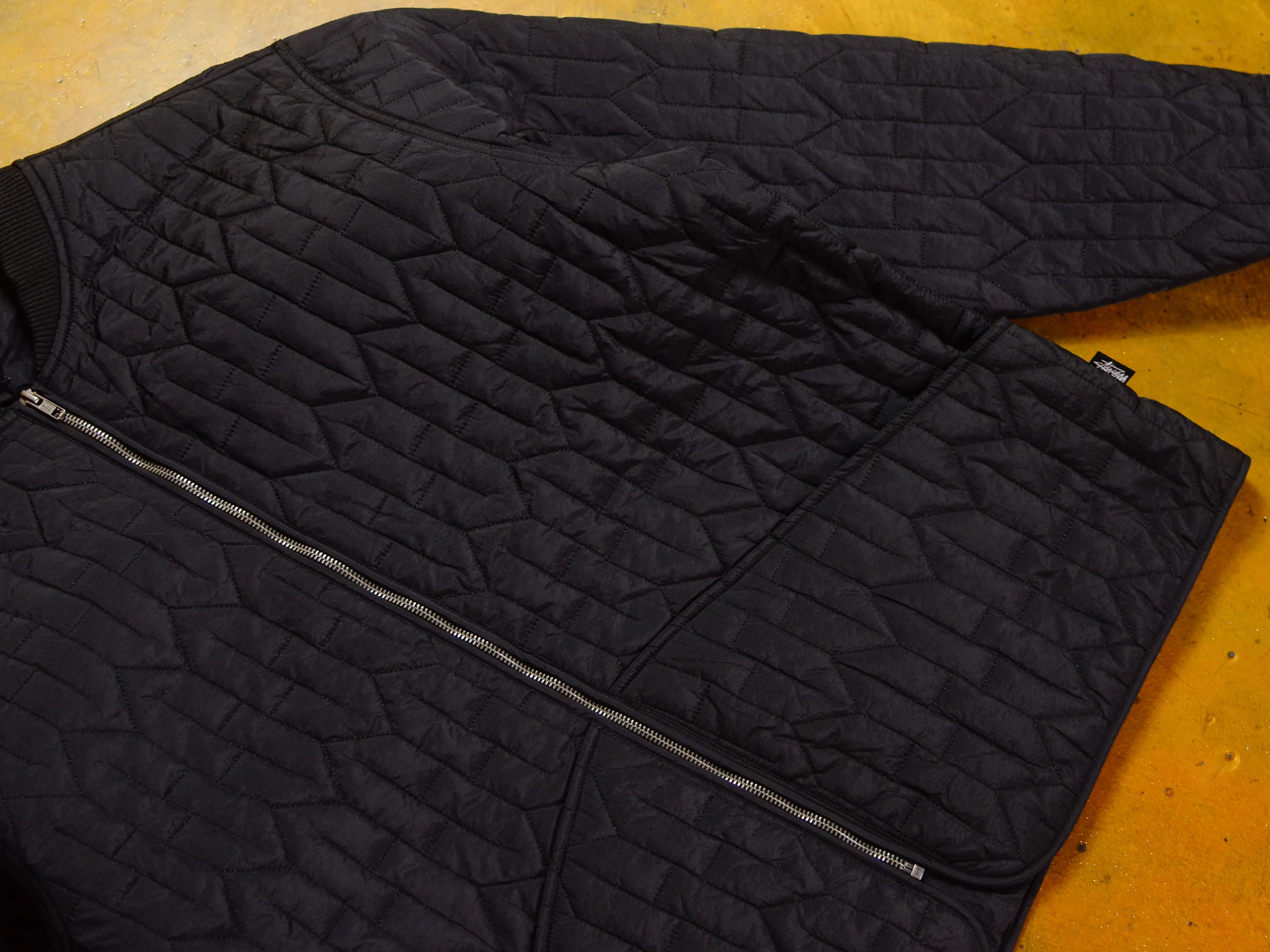 S Quilted Nylon Zip Jacket - Black