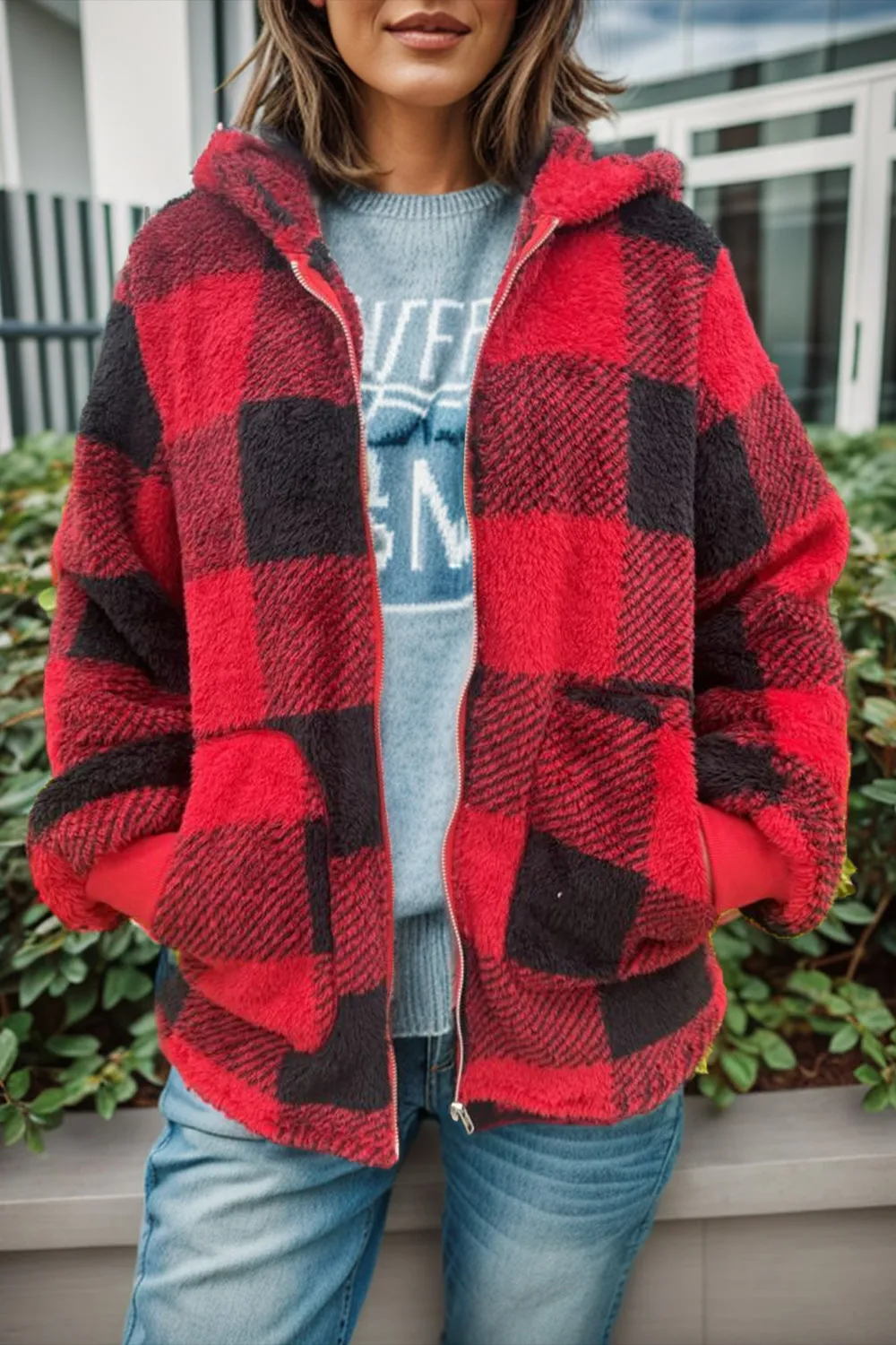 Sammi J Plaid Hooded Zip Up