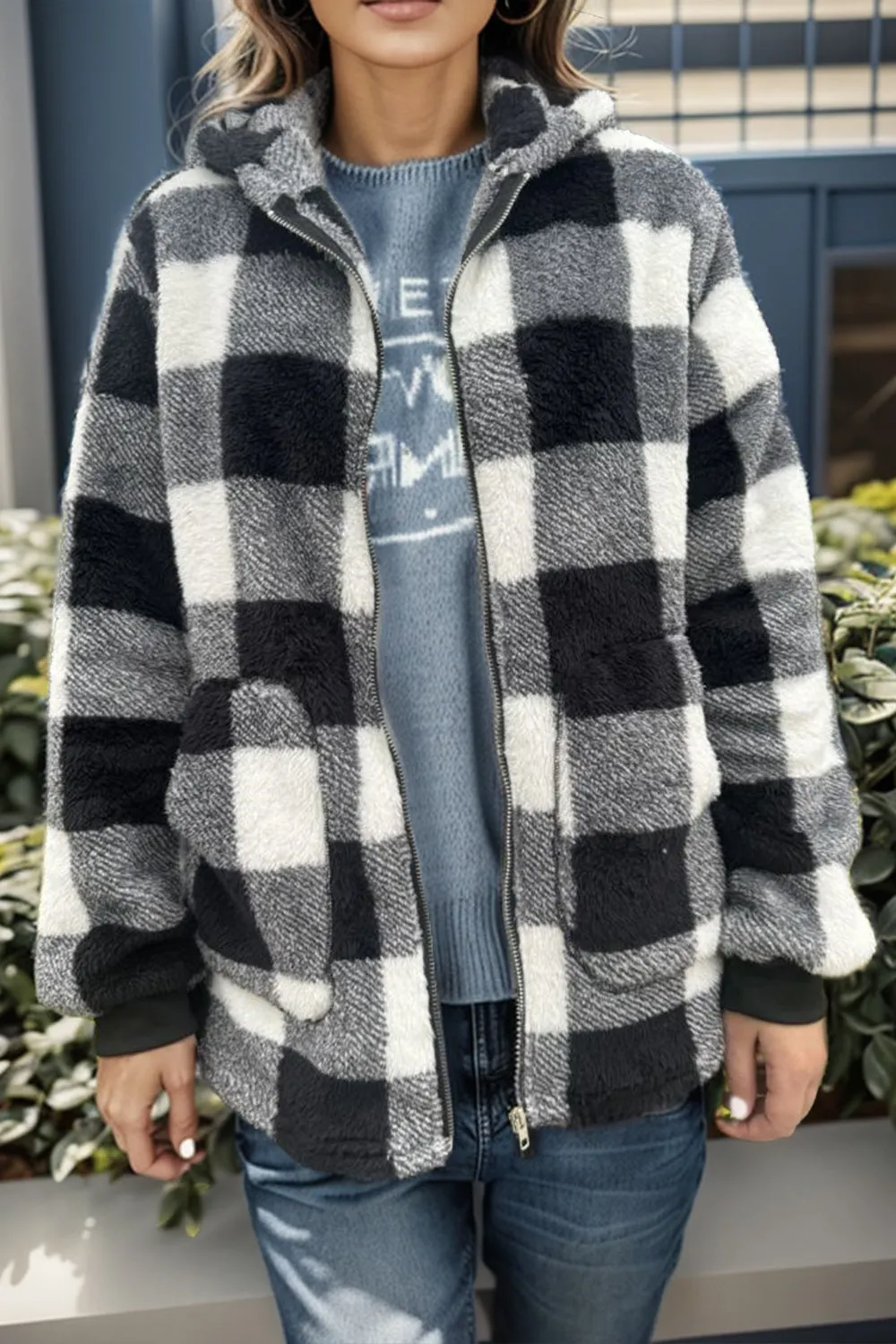 Sammi J Plaid Hooded Zip Up
