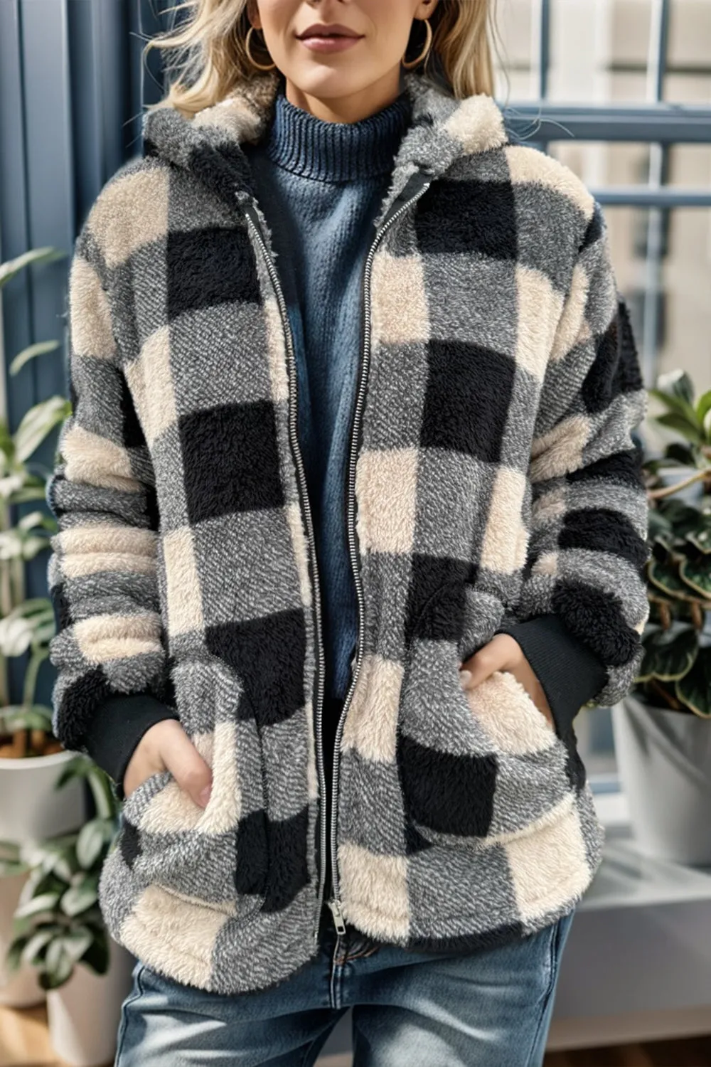 Sammi J Plaid Hooded Zip Up