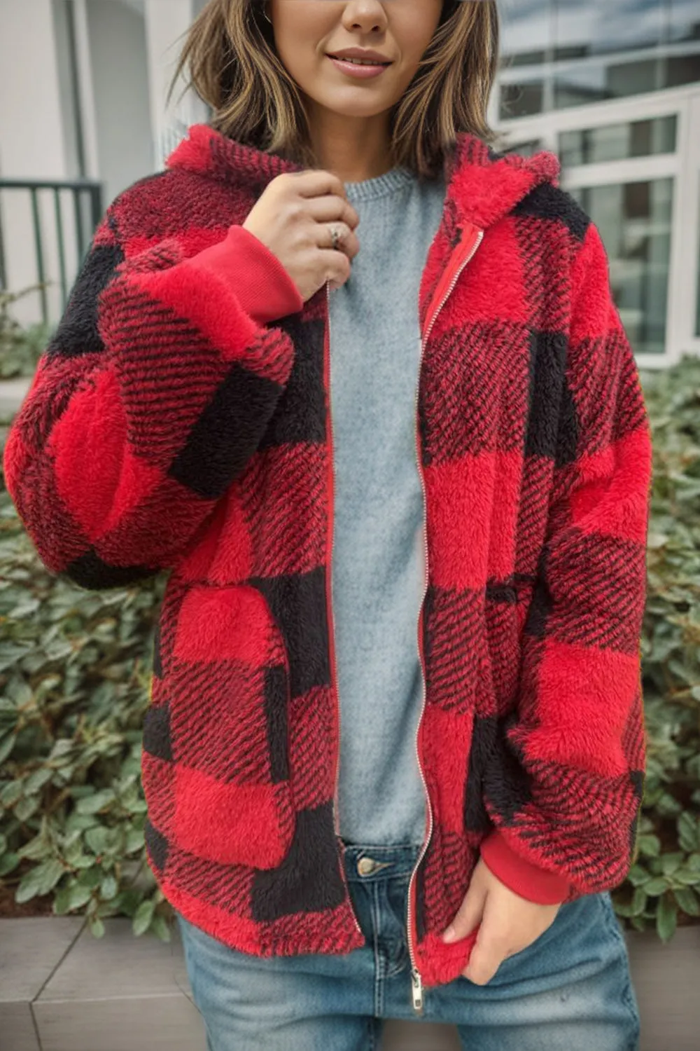 Sammi J Plaid Hooded Zip Up