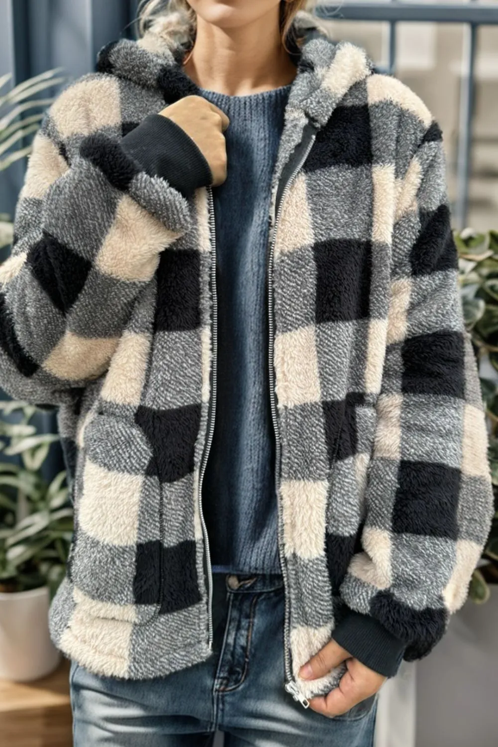 Sammi J Plaid Hooded Zip Up