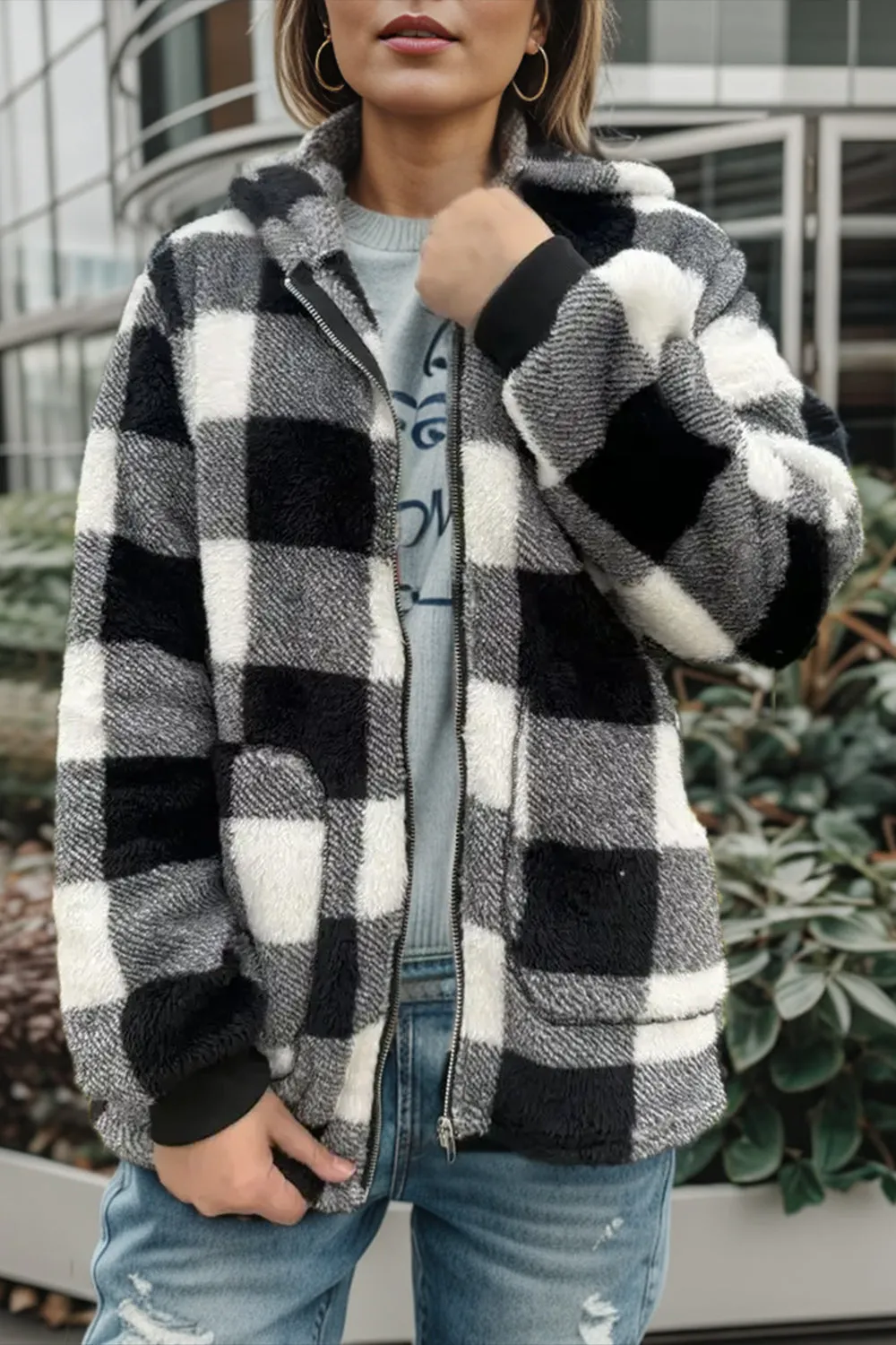 Sammi J Plaid Hooded Zip Up
