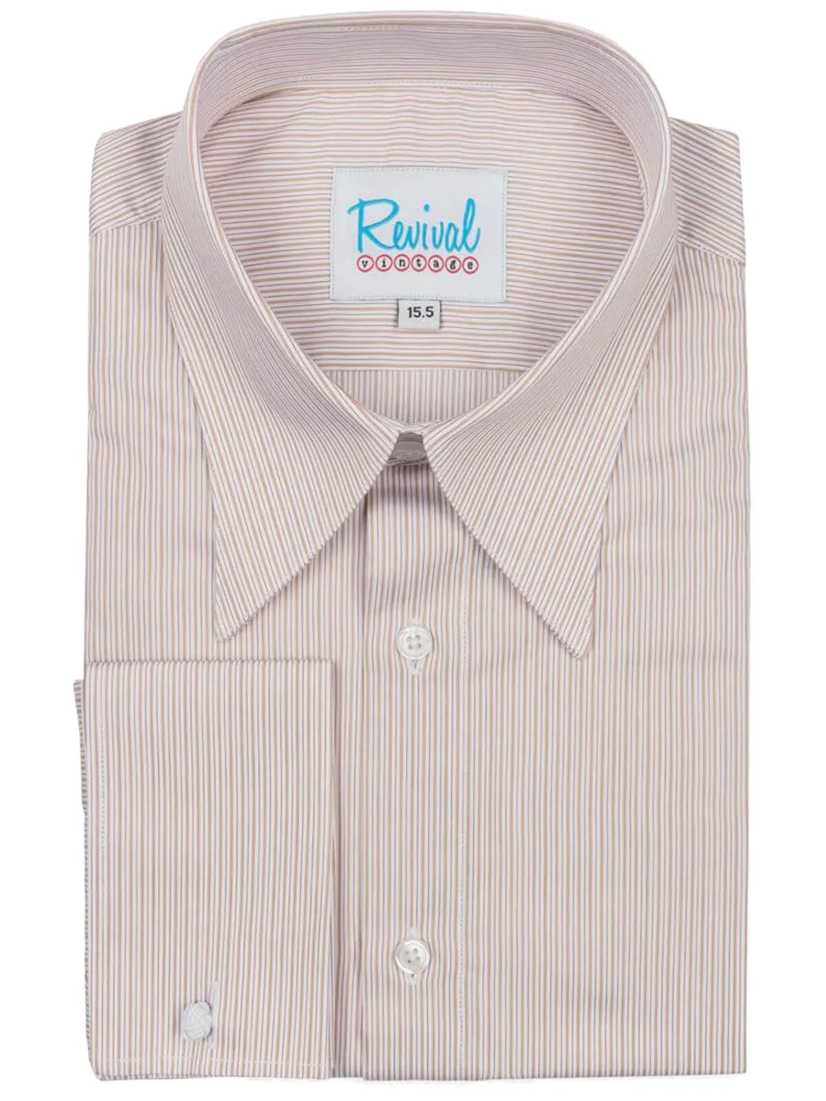 Sand Track Stripe 1940s Vintage Look Spearpoint Collar Shirt