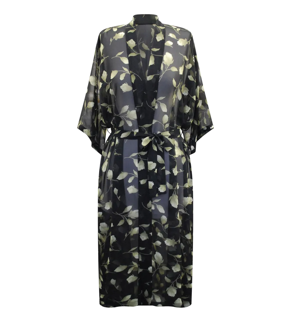 Sheer Leaf Robe Black