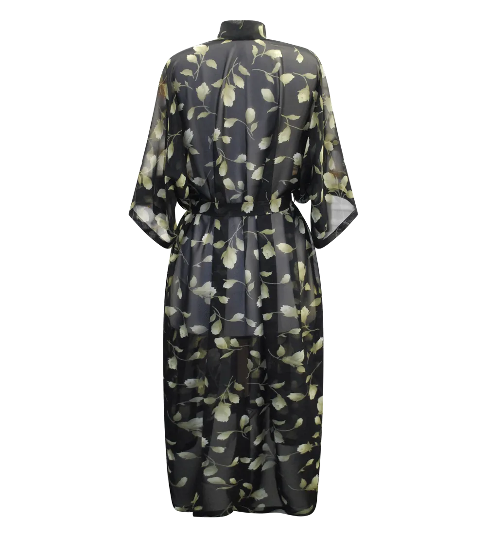 Sheer Leaf Robe Black
