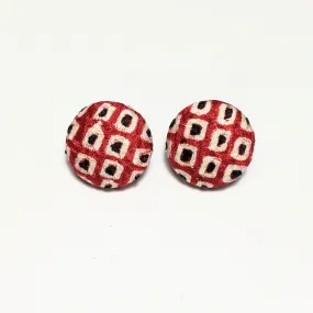Shibori Button Earring - red