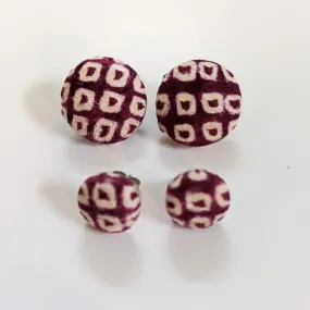 Shibori Button Earring - wine berry