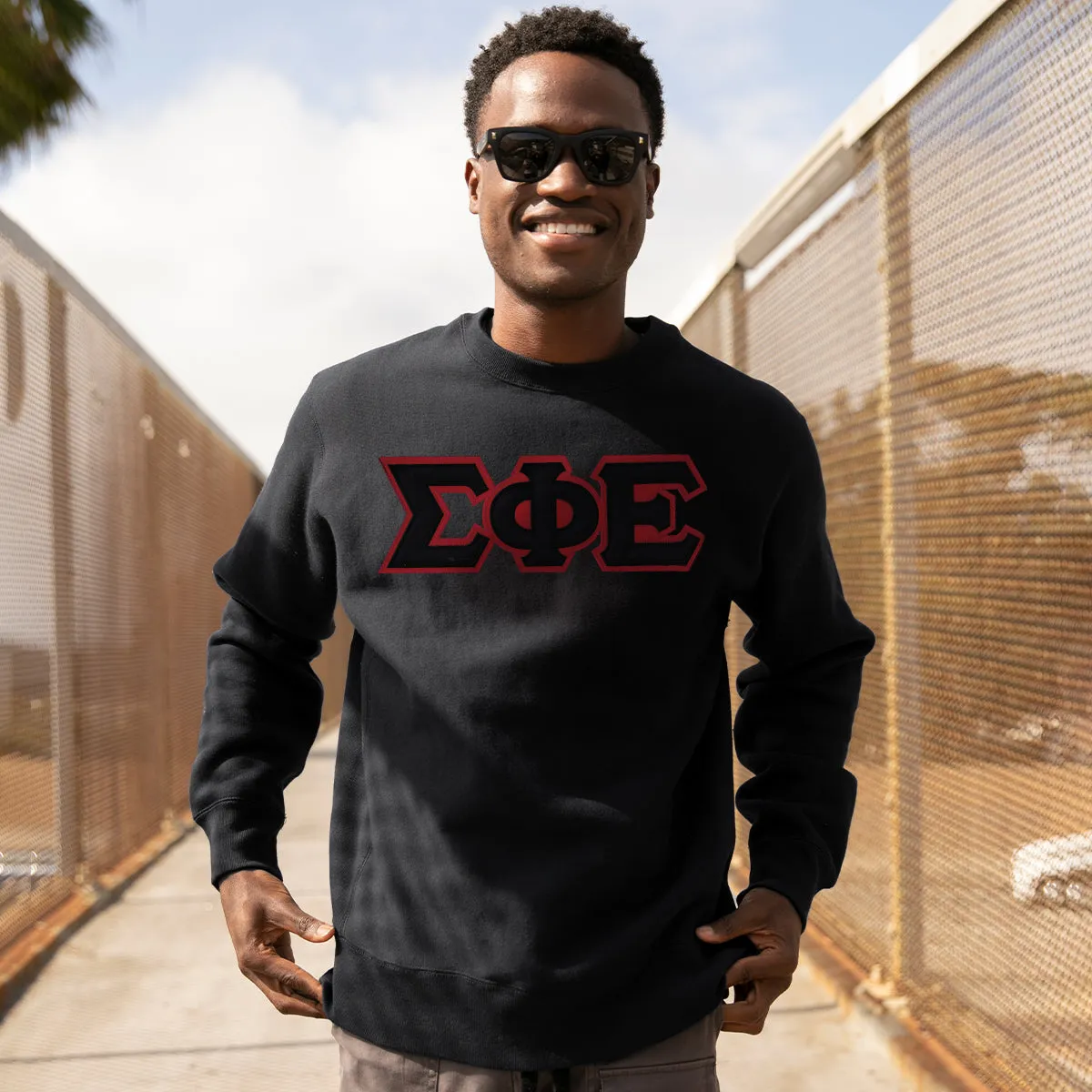SigEp Black Crew Neck Sweatshirt with Sewn On Letters