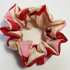 Silk Ruffle Scrunchie - red/pink/cream colour blocks