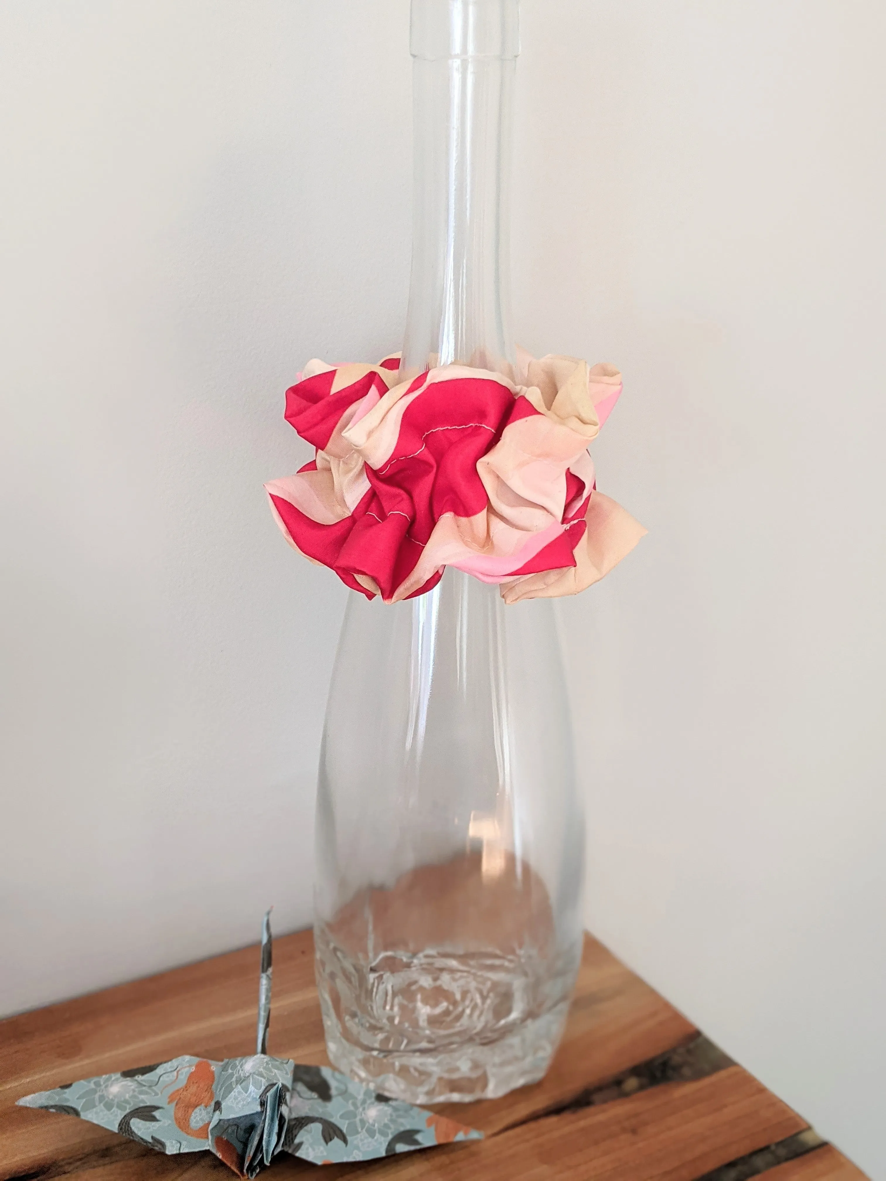 Silk Ruffle Scrunchie - red/pink/cream colour blocks