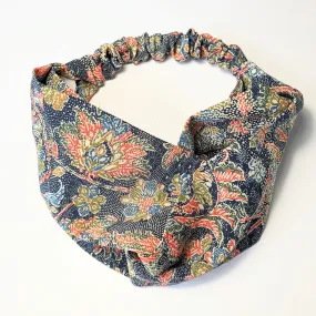 Silk Turban Headband - Navy with colourful flowers