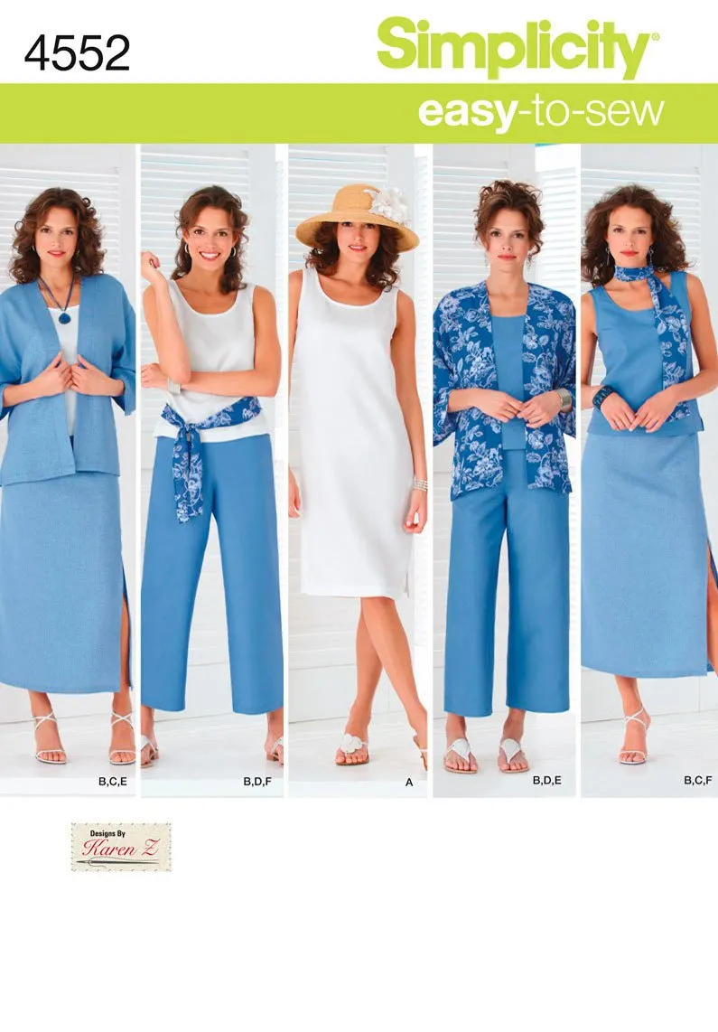 Simplicity 4552 Tank Dress and Top, Kimono-Jacket, Pants, Skirt