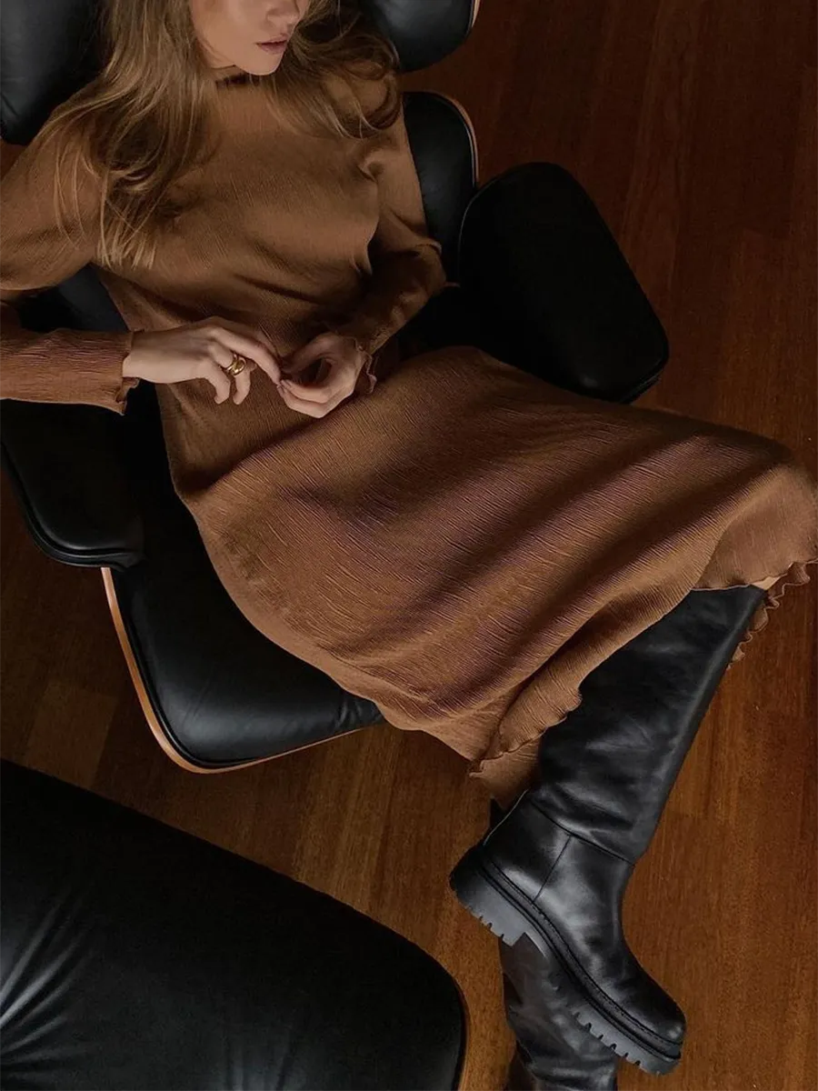 Solid Color Slim Fit Long Sleeve Knitted Sweater Dress