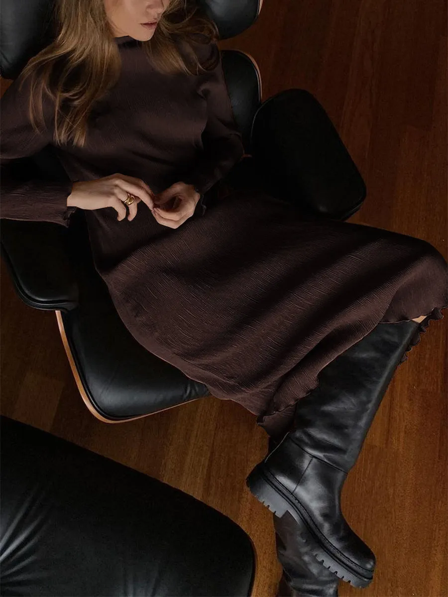 Solid Color Slim Fit Long Sleeve Knitted Sweater Dress